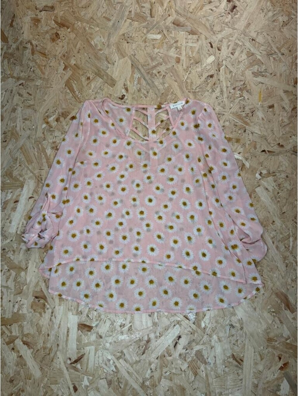 Miss Daisy Pink Floral Blouse Womens Large Daisy Print High Low Cage Back Top